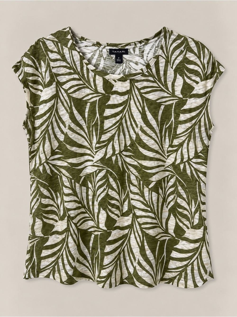 Tahari 100% Linen Blouse Large Beach Coastal Euro Summer Bohemian Tropical
